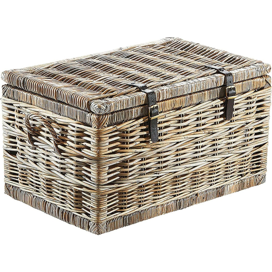 Truhe Korbtruhe Sitztruhe - Rattan - Grau - mit Staufach - 70x45x40 cm