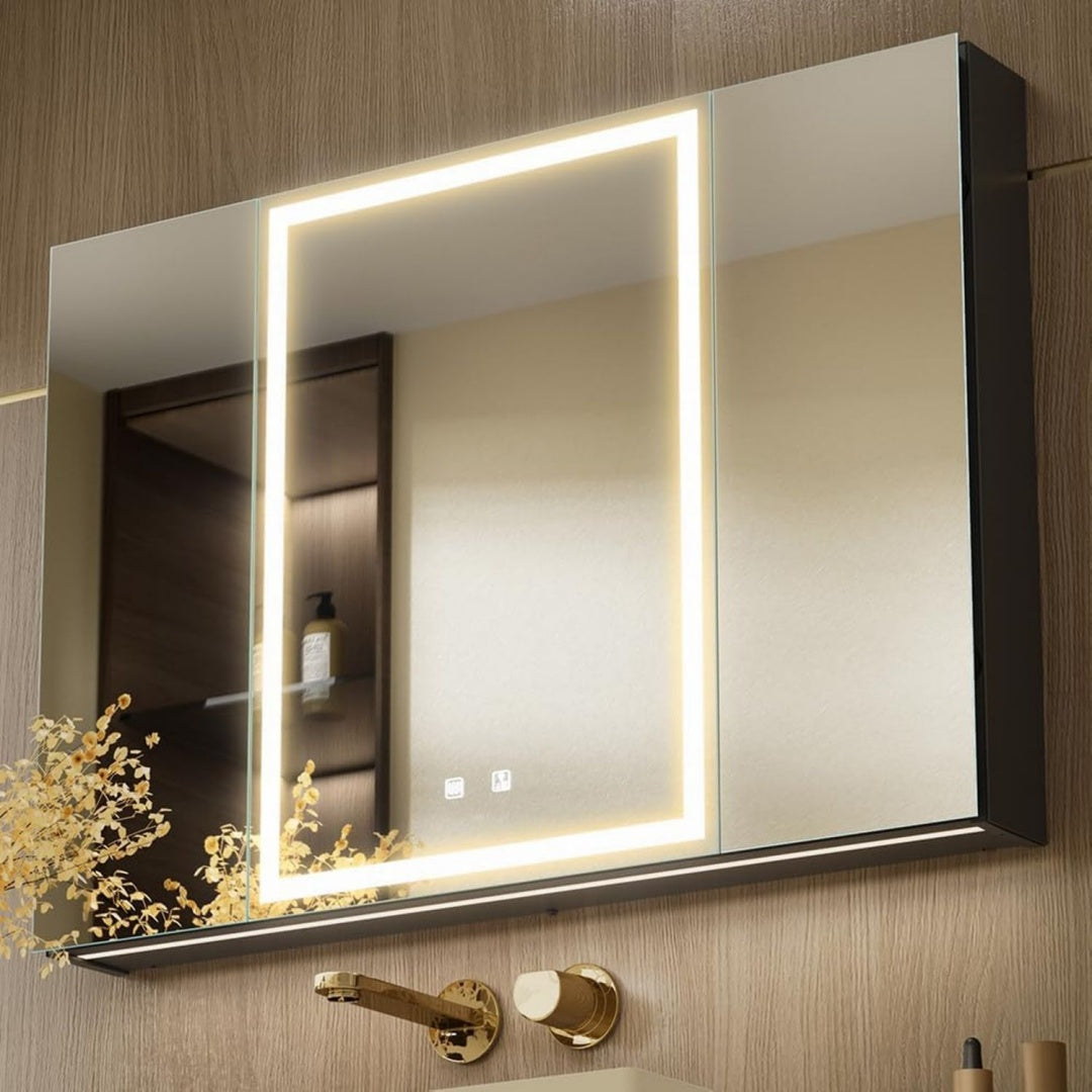 LED Beleuchteter Badezimmer-Spiegelschrank Beschlagfrei Dimmbar 10070 cm Lichtsteuerung Anti-Beschlag Steckdosen und USB Viel Stauraum Einfache Montage