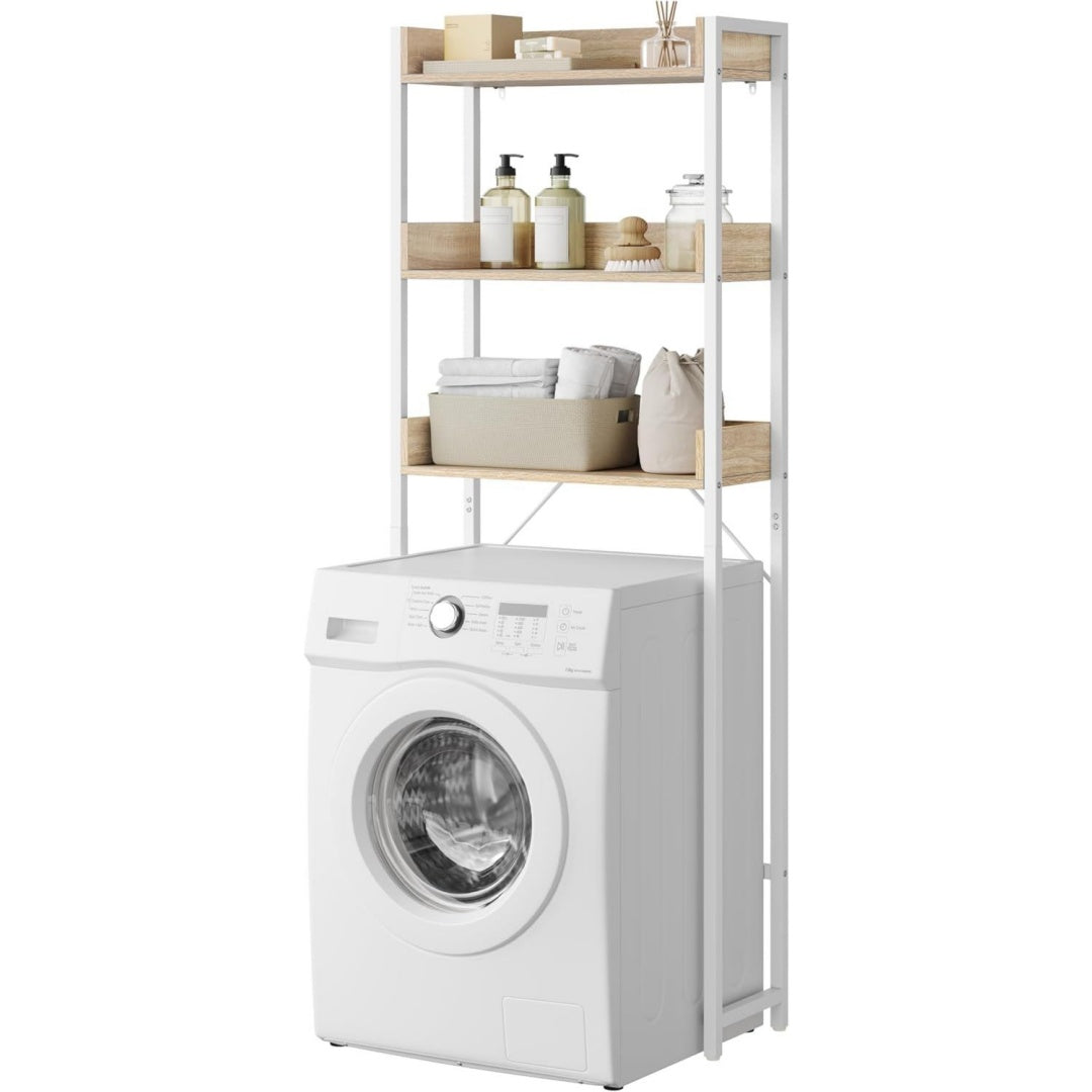 waschmaschinenregal fuer badezimmer waschkueche waschmaschinenschrank ueber waschmaschine toilette mit 3 ablagen platzsparend industrie-stil 63x1665x25 cm helle eicheweiss