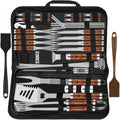 38 Stuecke Grill Grillbesteck Set Edelstahl Grillzubehoer fuer Maenner Geschenk Geburtstag Hochwertiger Grillutensilien Set Koffer mit Grillkoffer und Grillmatte fuer Garten und Camping Braun