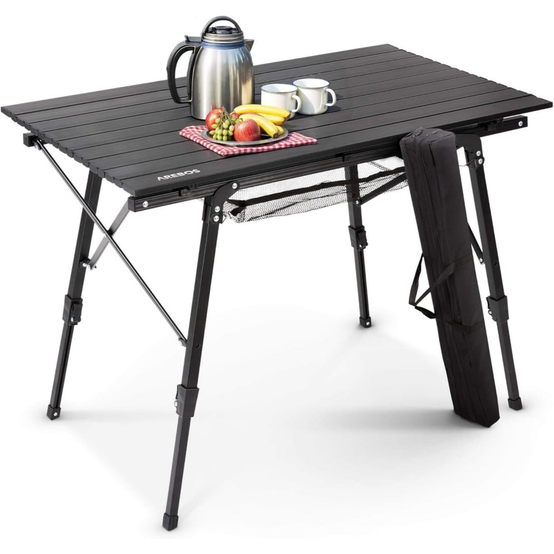 arebos campingtisch faltbar 90 x 515 cm klapptisch hoehenverstellbar 47-69 cm camping zubehoer garten grill picknick camping tisch klappbarer falttisch reisetisch inkl tragetasche schwarz
