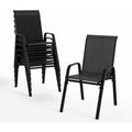 Hochlehner Gartenstuehle 6er Set Stapelbar Wetterfeste Terrassenstuehle mit Armlehnen Atmungsaktives Textilene Stahlgestell fuer Garten Balkon Terrasse Poolbereich Schwarz