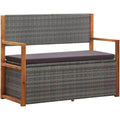 Akazienholz Massiv Bank mit Stauraum Sitzbank Gartenbank Gartentruhe Truhenbank Kissentruhe Kissenbox Auflagenbox 115cm Poly Rattan Grau