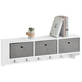 Wandgarderobe mit 3 Koerben 5 Haken 100x31x20cm fuer Flur Flurgarderobe mit 3 faltbaren Vliesboxen und 5 Metallhaken MDF FSC Tragkraft 15kg inkl Wandmontage Weiss FRG282-W