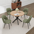 esstisch und stuhlset 100 cm runder mitteldichte faserplatte esstisch 4 gepolsterte kuechenstuehle aus cord mit hohlrueckenlehne fuer esszimmer wohnzimmer kueche helle farbe gruen