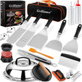 27-TLG Grillspachtel Plancha Zubehoer fuer Maenner Teppanyaki Grill Grillbesteck Set Edelstahl Hibachi Smasher Burger Geschenkset mit Pfannenwender Burgerpresse Patty-Maker fuer Blackstone