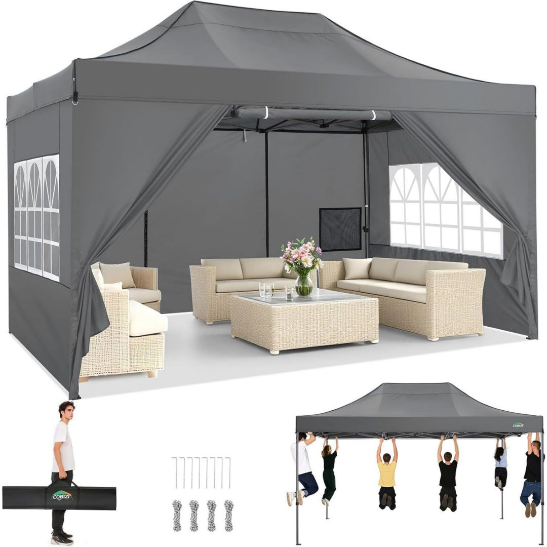 cobizi faltpavillon pavillon 3x45 wasserdicht stabil outdoor faltbar garten pavillon ultraviolett schutz 50 partyzelt mit 4 seitenteilen grau