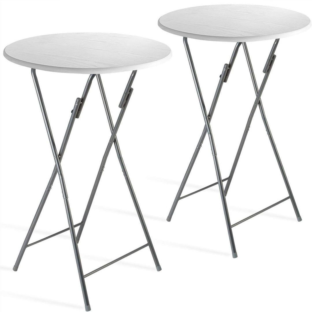 Stehtisch 2er Set Klappbar Weiss 110cm 60cm Holz Wetterfest Stahl Rund 2 Stueck Party Hochtisch Gartentisch Klapptisch Bar