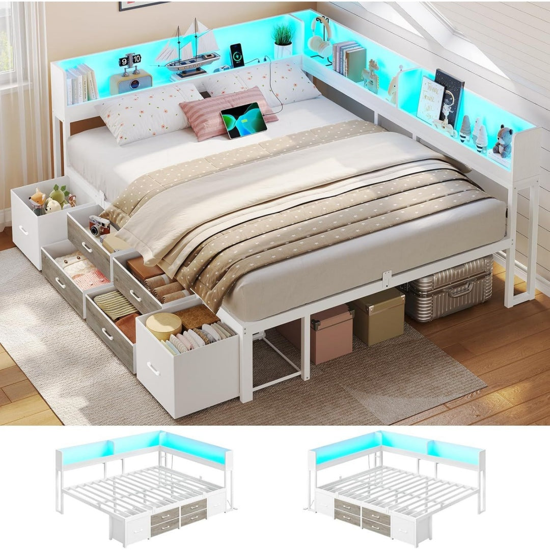 bett 140x200 cm stauraum buecherregal-kopfteil lichtemittierende diode usb