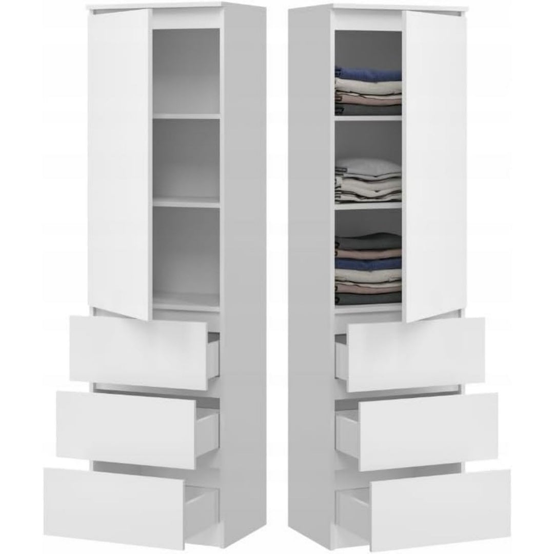 Kleiderschrank mit Schubladen - Schrank mit 3 Schubladen Regalen - Garderobenschrank 50 cm breit 180.5 cm hoch 40 cm tief - Schlafzimmer Kinderzimmer Waescheschrank - Weiss